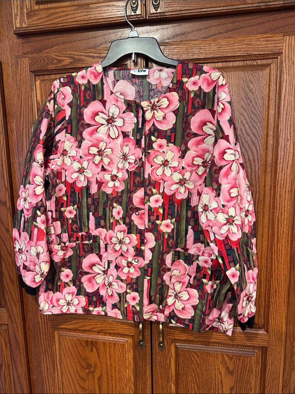 Life Floral Pink Scrub Jacket - like NEW !
